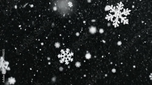 Snowfall overlay on black background with slow falling snow effect realistic winter particles soft motion loop green screen compatible high resolution atmospheric visual