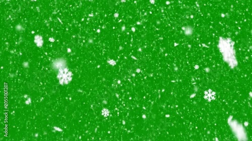 Realistic snow fall on green screen 4k video isolated falling snowflakes chroma key overlay seamless looping snowfall particles clean VFX background high resolution clip