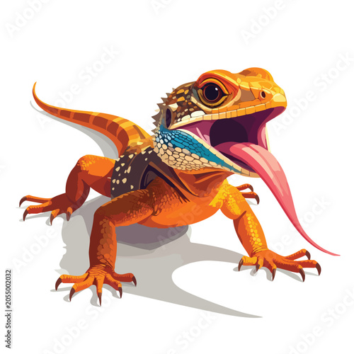 Vibrant Colorful Lizard Illustration with Open Mouth and Long Tongue.
