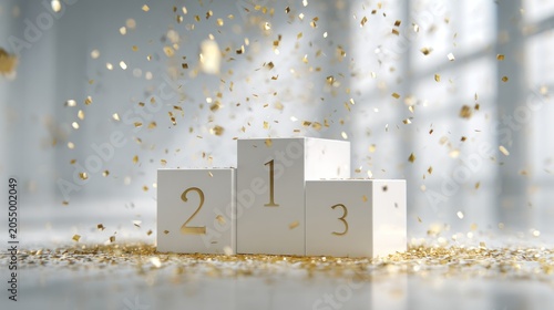 Podium with gold confetti on transparent