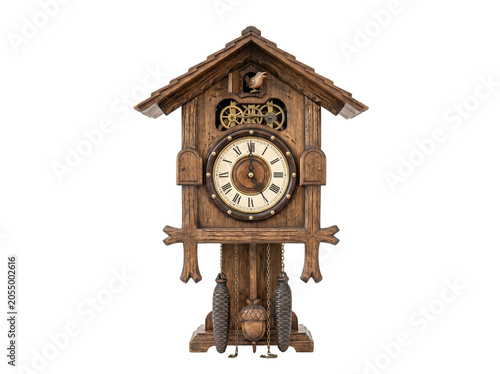 Obraz na plátně Wooden cuckoo clock with visible gears and Roman numeral dia