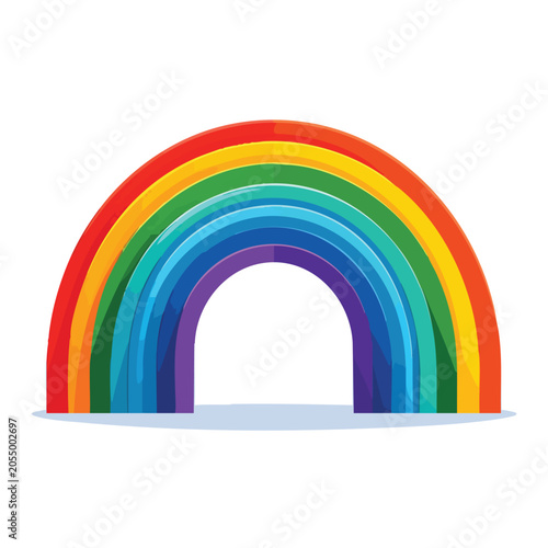 Vibrant colorful rainbow arch isolated on white background.