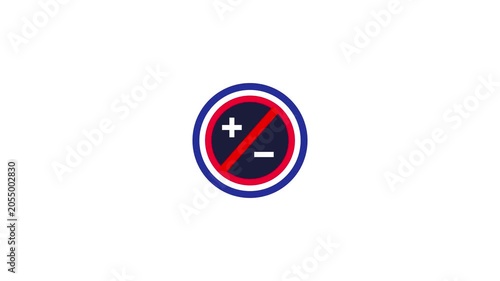 Red prohibition symbol with plus and minus signs on white background circle
