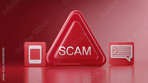 Red warning triangle icon with scam text