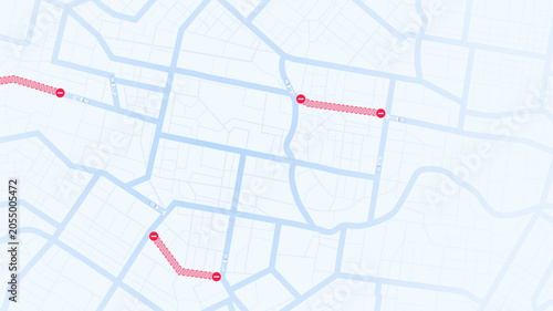 Canvastavla City Map with Road Closure Signs and Construction Barriers Blocking Streets in U