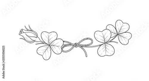 Foto Simple Black Line Drawing of Four Leaf Clover.