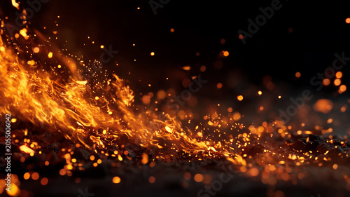 flame swipe across screen revealing scene, fast motion, glowing embers