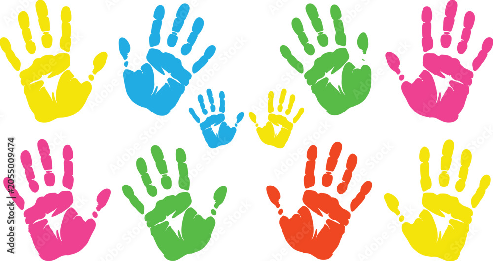 Fototapeta premium Colorful Handprint Paint Splash Vector Set for Children Education Charity Community Arts and Daycare Center Creative Designs