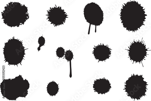 Fotografía Black fuzzy dandelion fluff silhouettes on white background