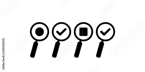 Obraz na płótnie Magnifying Glasses with Check Marks and Symbols Inside Them Featuring Verificati