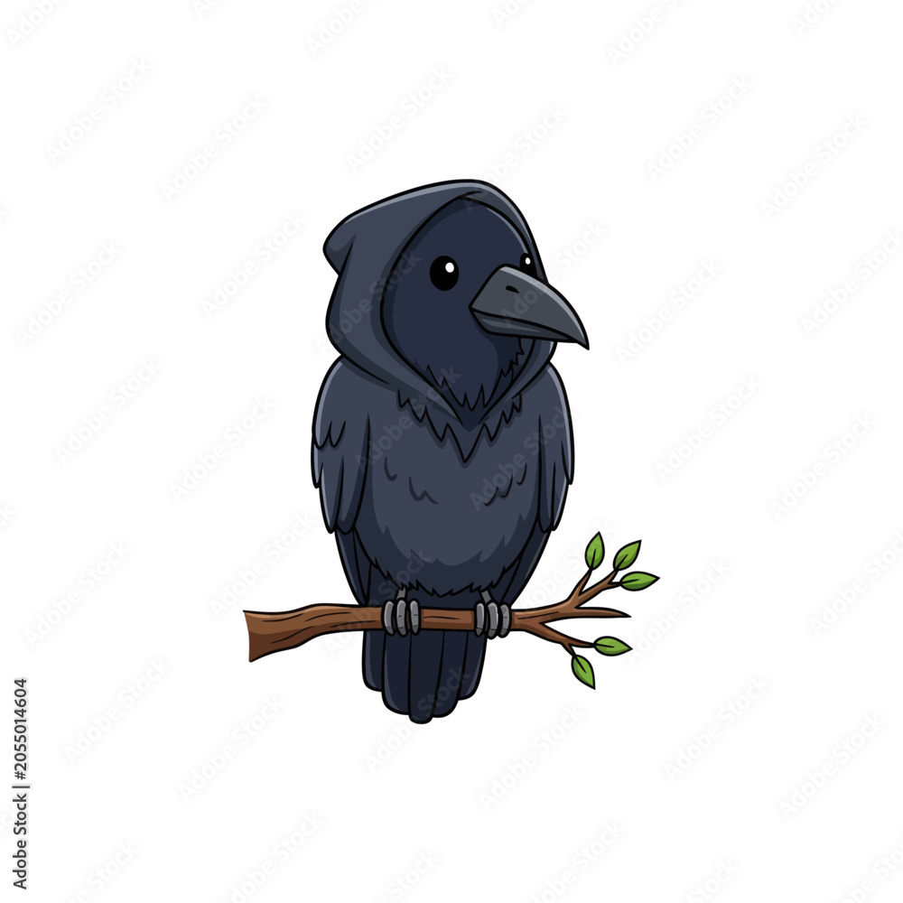 Fototapeta premium Cute Cartoon Crow Wearing a Hood