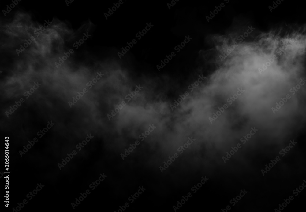 Fototapeta premium Abstract white smoke cloud drifting across a black background, creating a dramatic atmospheric mist texture with soft motion and high contrast.