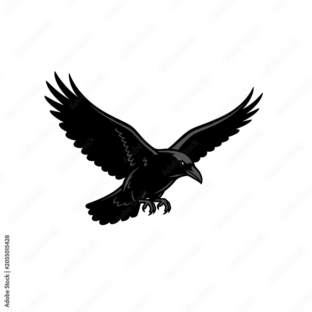 Fototapeta premium Black Raven Bird Flying Illustration