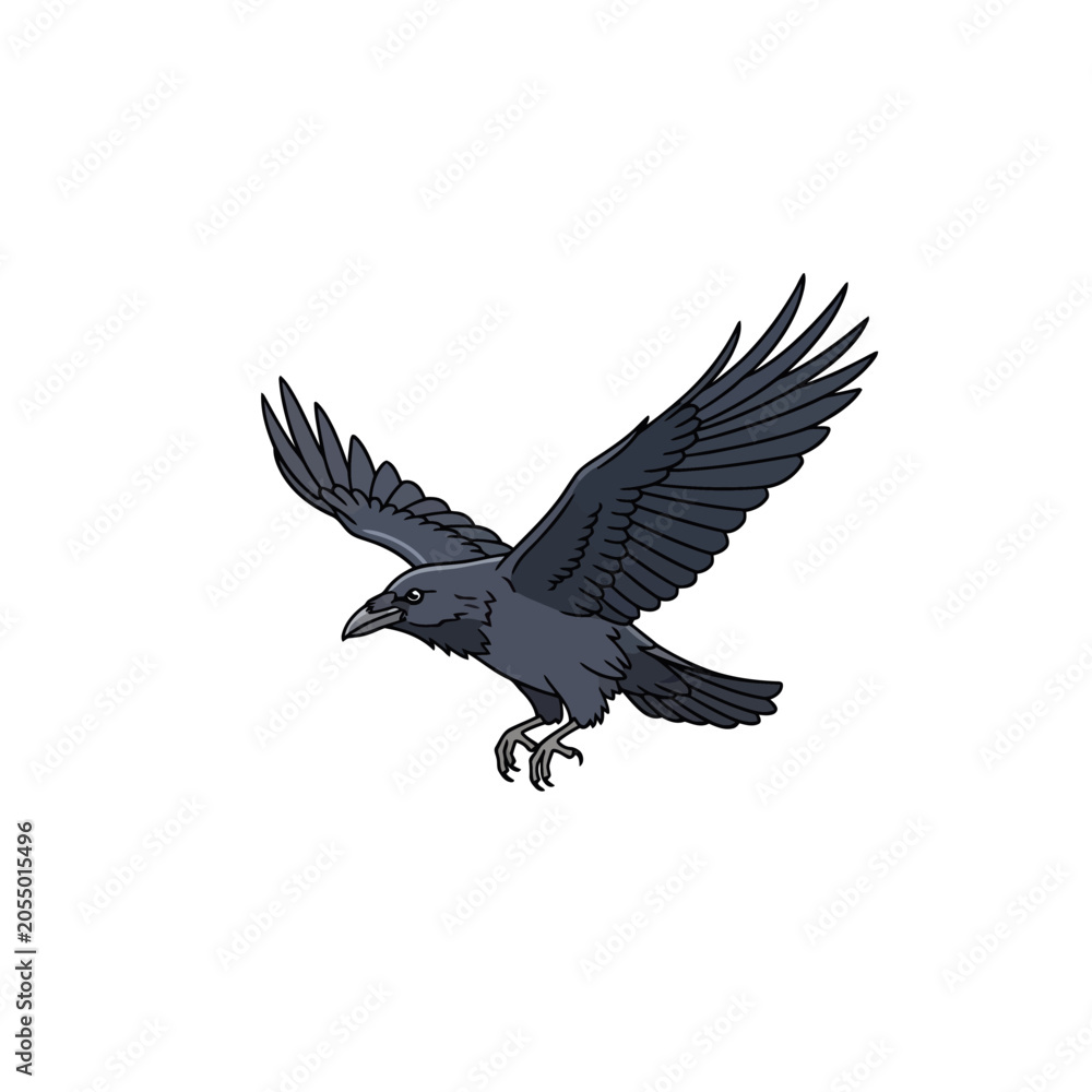 Fototapeta premium Black Raven Flying Illustration Isolated on White