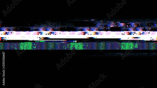 Foto Abstract digital glitch texture on a black background, with distorted neon blue, cyan, green, and purple scan lines, creating a futuristic cyber error effect