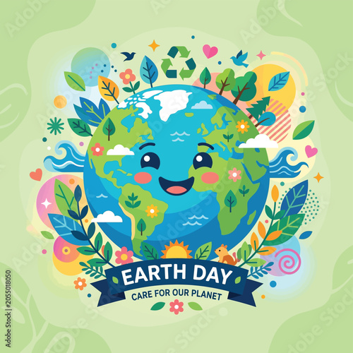 Schilderij op canvas Earth Day Care For Our Planet.