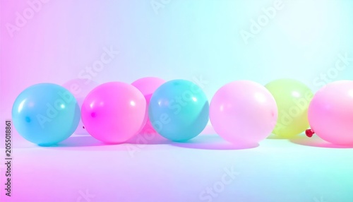 Colorful Pastel Balloons Arranged on Bright Gradient Studio Background