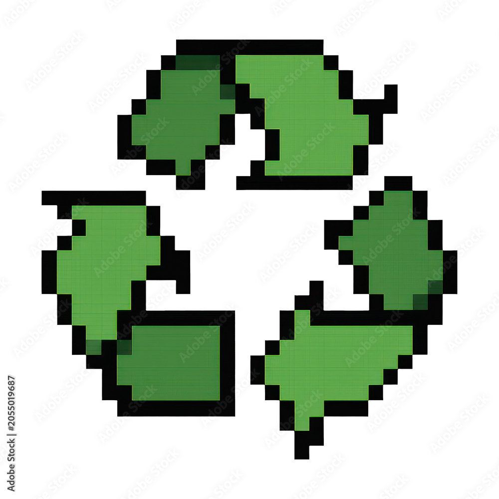 Fototapeta premium PNG Pixelated green recycling symbol.