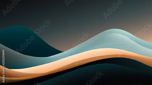 Abstract background with smooth flowing waves in dark blue and soft gold colors.