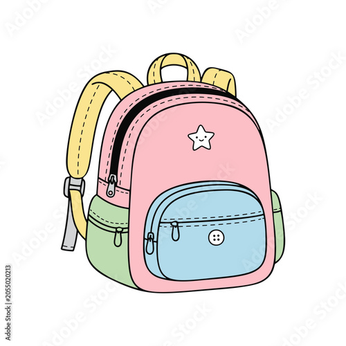 Cute pastel school backpack cartoon icon colorful vector illustration