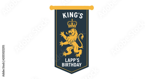 Royal birthday banner with heraldic lion and crown