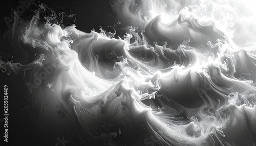 Abstract Swirling Smoke Cloud Formation in Monochrome Tones.