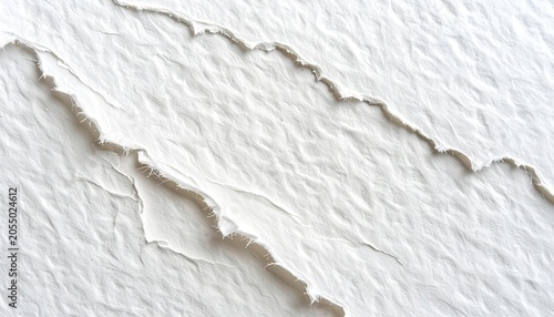 Close up of cracked white paper texture with rough edges.