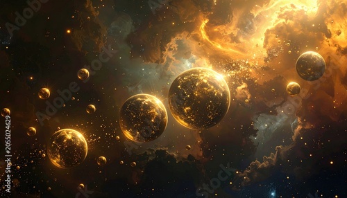 Cosmic Nebula with Planets and Stars.