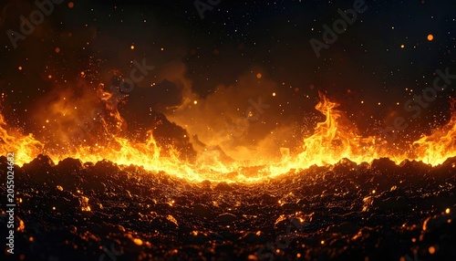 Fiery Inferno Blaze with Glowing Embers and Sparks.