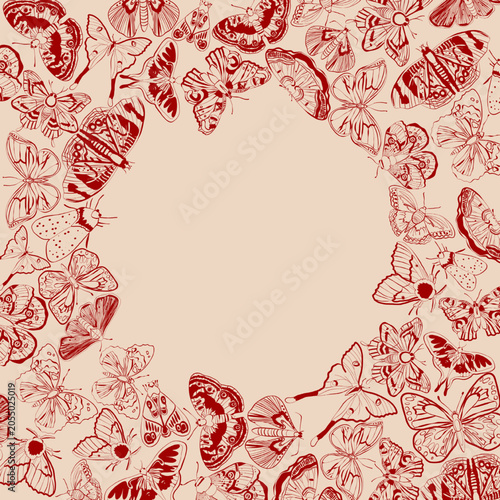 Round frame with butterflies, vector illustration
