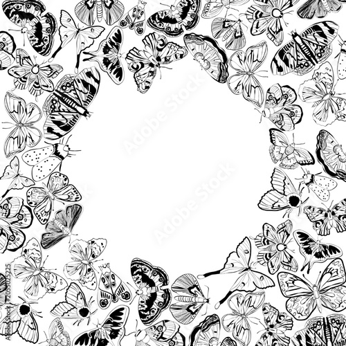 Round frame with butterflies, vector illustration
