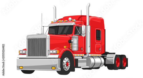 Classic Heavy Duty Red Semi Truck Vector Illustration Isolated on White Background for Transportation and Logistics Industry Design a1