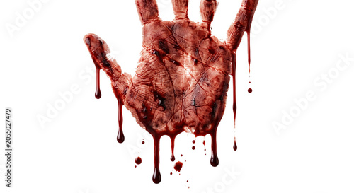 Fotografie Creepy red bloody handprint with dripping liquid