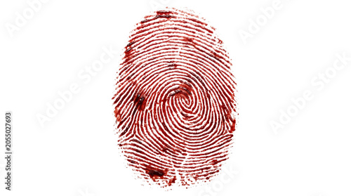 Cuadro en lienzo Bloody red human fingerprint mark indicating crime evidence