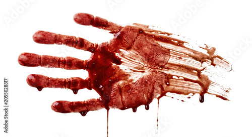 Bild auf Leinwand Creepy red bloody handprint smearing towards the right