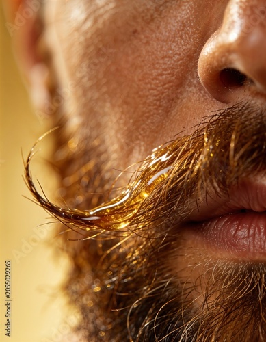 Close Up Portrait of Stylish Curled Mustache and Beard Grooming Detail
