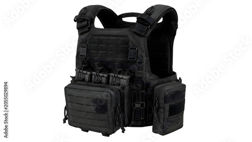 Advanced Tactical Protective Vest with Modular Pouches Isolated on Transparent PNG Background