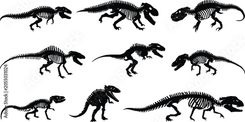 Obraz na płótnie Dinosaur Skeleton Silhouette Collection Featuring Prehistoric Fossil and T Rex P