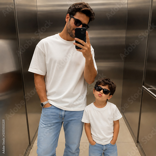 Father and Son Matching White T Shirt Mockup, Family Apparel Template, Blank Tee Mockup for Father's Day Design