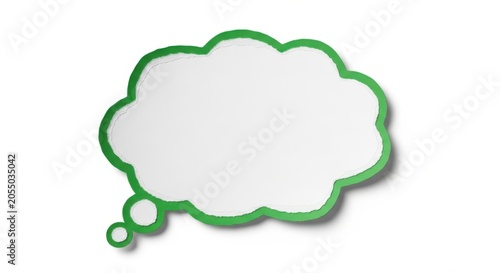 Green paper thought bubble isolated on white background