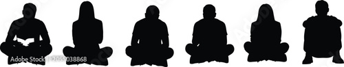 Foto Vector silhouette illustration of six seated individuals in cross‑legged poses,