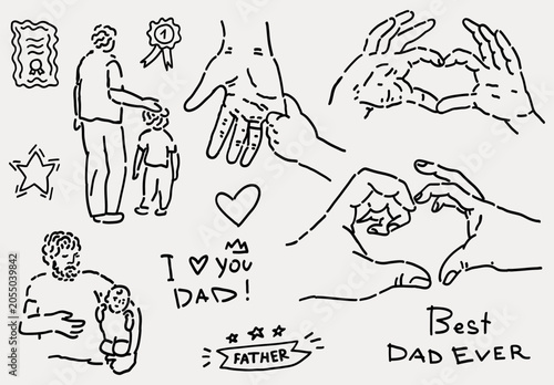 Father's Day hand drawn sketches set. No AI