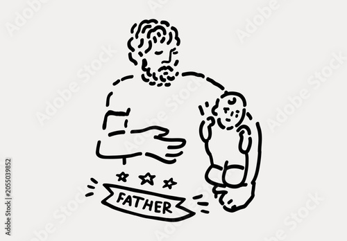 Father with a baby hand drawn illustration. No AI