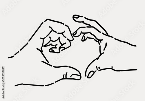 Hands heart gesture hand drawn sketch. No AI