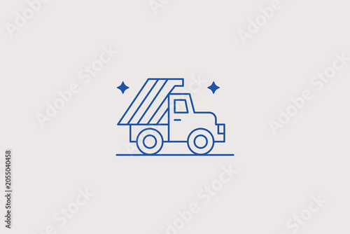 Foto Heavy duty tipper dump truck line icon for construction materials delivery, quarry haulage company, sand supplier business