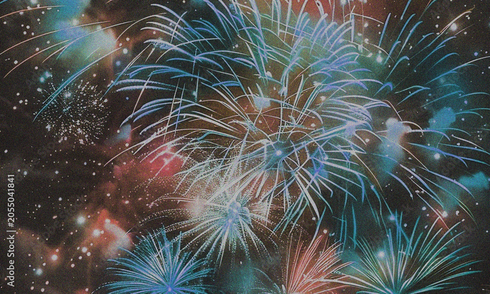 Fototapeta premium Colorful Fireworks Exploding in Night Sky, Festive Celebration Display