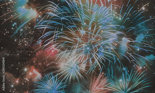 Colorful Fireworks Exploding in Night Sky, Festive Celebration Display