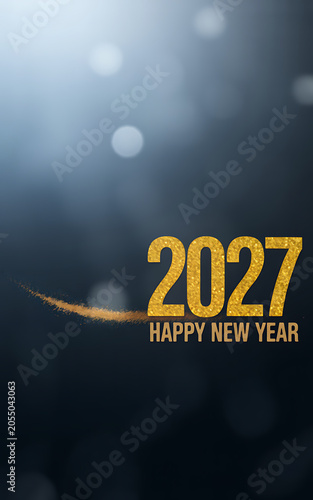 2027 happy new year gold text with colorful fireworks