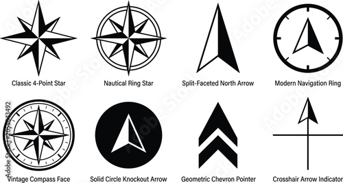 Canvastavla Compass rose and north arrow navigation icon set featuring classic star vintage