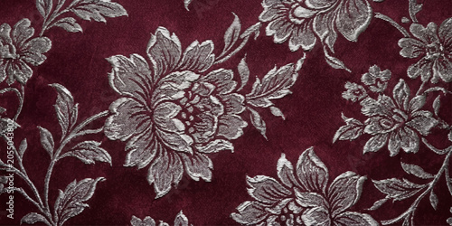 Konstfotografi Luxury Gold Deep Red Jacquard Woven Fabric Texture — Elegant Damask Floral Patte